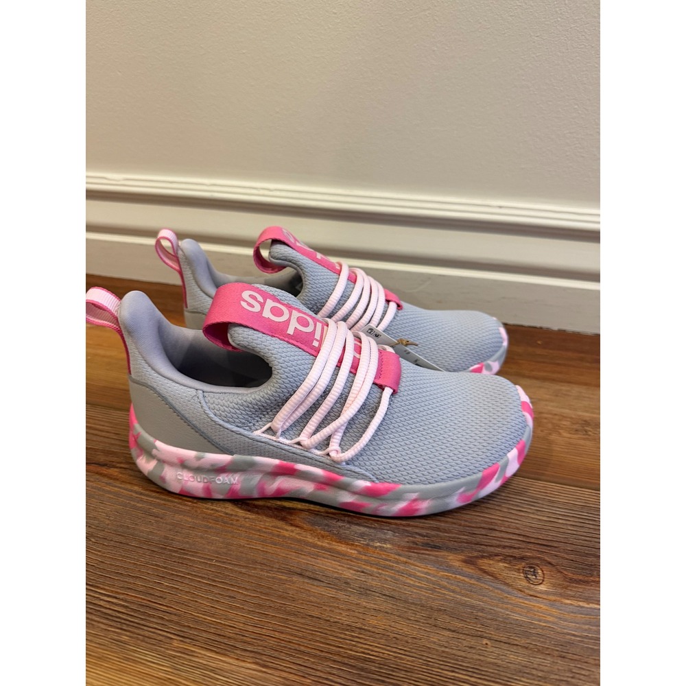 Adidas Kids Lite Racer Adapt 7.0 Grey Pink Slip On Sneakers JR1423 Size 3 NWT